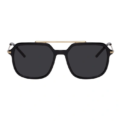 Shop Dolce & Gabbana Dolce And Gabbana Black And Gold Slim Sunglasses In 501/87 Blk