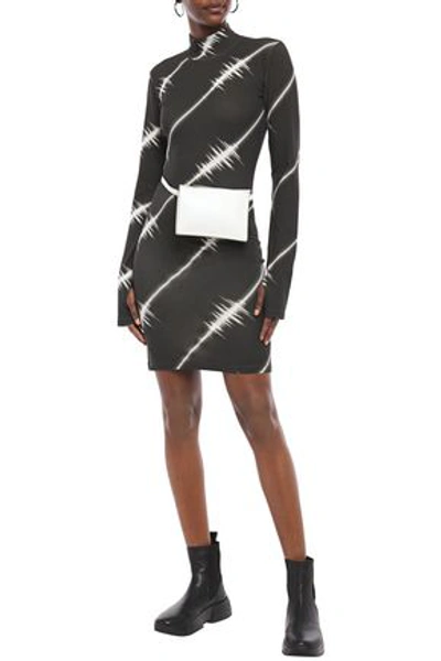 Shop House Of Holland Printed Stretch-cotton Jersey Turtleneck Mini Dress In Black