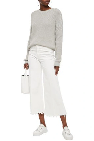 Shop Mother Cropped Frayed High-rise Wide-leg Jeans In White