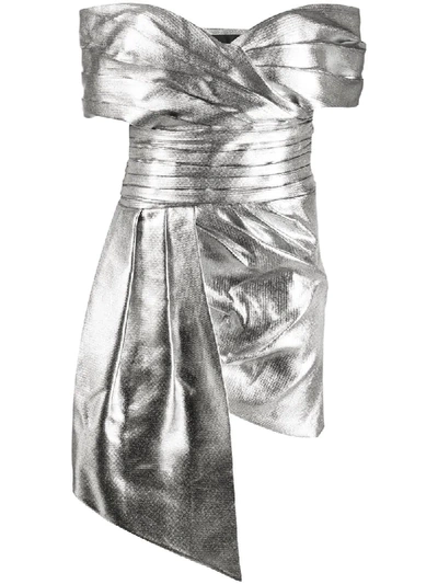 Shop Alexandre Vauthier Off-the-shoulder Draped Mini Dress In Silver