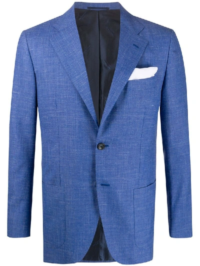 Shop Kiton Notched Lapel Blazer In Blue