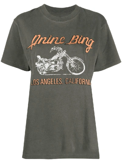 Shop Anine Bing Lili Motorcycle-print T-shirt In Grey