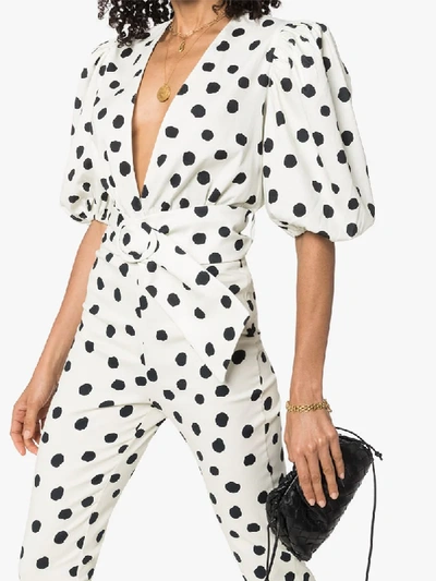 Shop Adriana Degreas Puff-sleeve Polka-dot Bodysuit In White