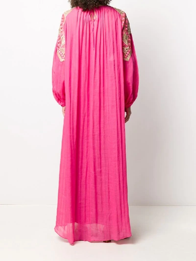 Alberta Ferretti Embroidered Panel Crinkled Effect Dress In Pink