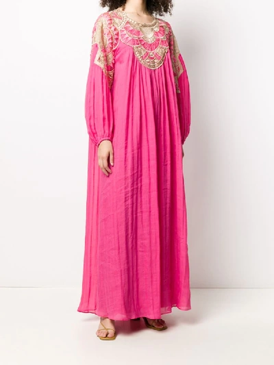 Alberta Ferretti Embroidered Panel Crinkled Effect Dress In Pink