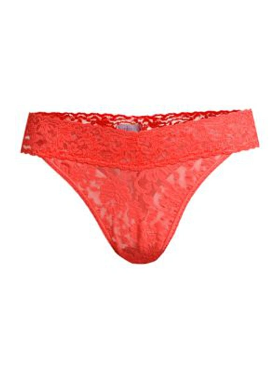 Shop Hanky Panky Signature Low-rise Lace Thong In Ripe Watermelon