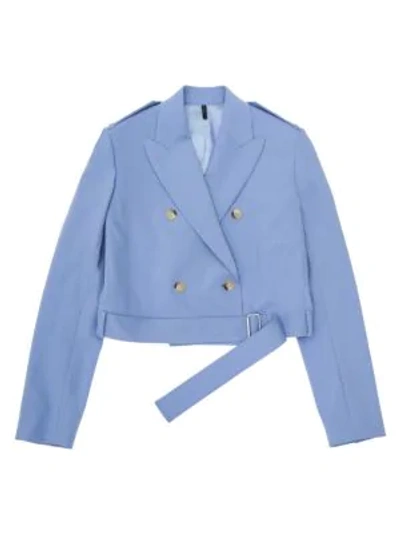 Shop Helmut Lang Cropped Belted Blazer In Baby Blue