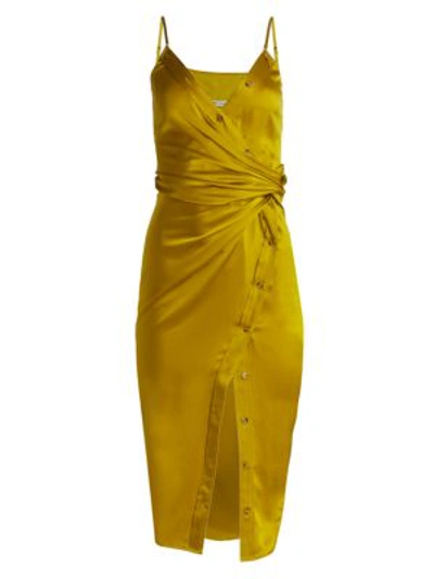 Shop Alexander Wang T Cami Satin Faux Wrap Dress In Chartreuse