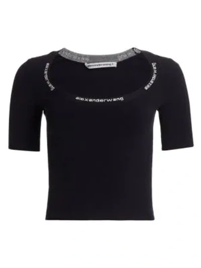 Shop Alexander Wang T Jacquard Trim Bodycon T-shirt In Black