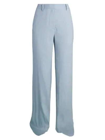 Shop Off-white Linen Blend Wide-leg Pants In Light Blue