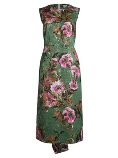 Shop Comme Des Garçons Metallic Floral Jacquard Midi Dress In Green Pink