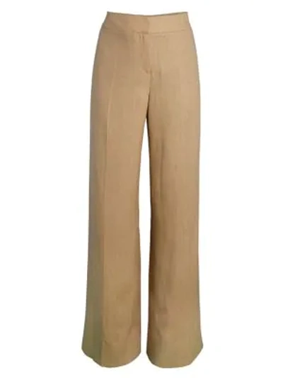Shop Oscar De La Renta Linen Straight-leg Pants In Beige