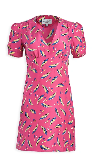 Shop Hvn Mini Paula Deep V Dress In Hot Pink Swimmers