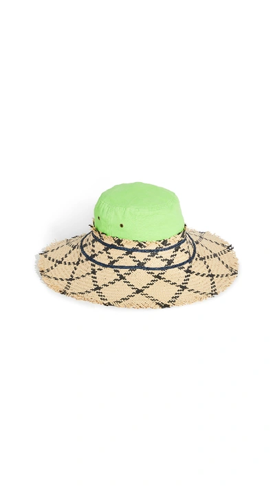 Shop Rosie Assoulin Fringed Hybrid Hat In Lime/multi Natural