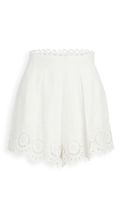 Shop Zimmermann Bellitude Scallop Linen Shorts In Ivory