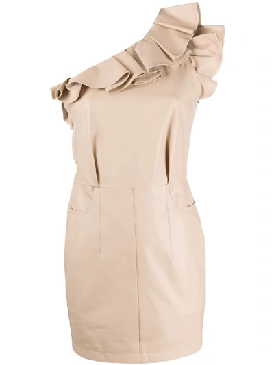 Shop Iro One Shoulder Ruffle Mini-dress In Neutrals