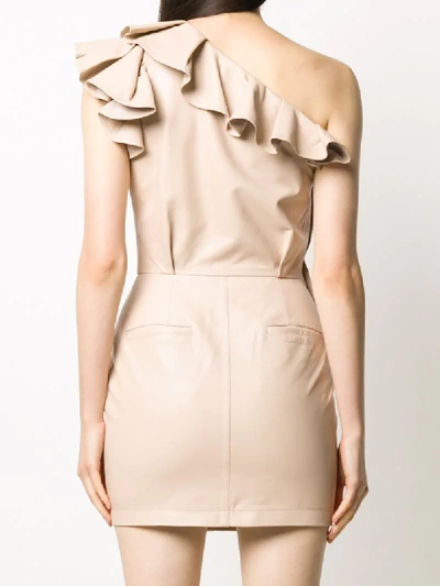 Shop Iro One Shoulder Ruffle Mini-dress In Neutrals