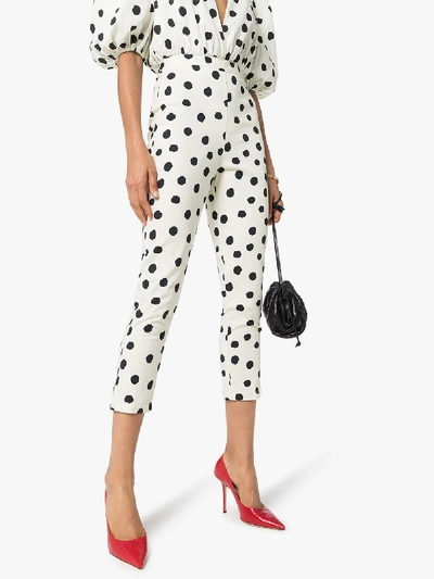 Shop Adriana Degreas Slim Cropped Polka Dot Trousers In White