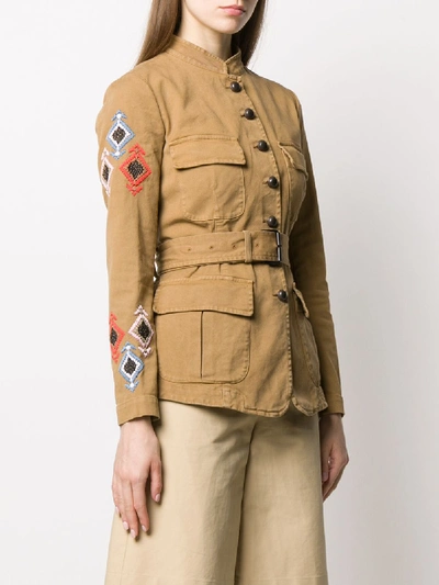 Shop Bazar Deluxe Cotton Embroidered Military Jacket In Brown