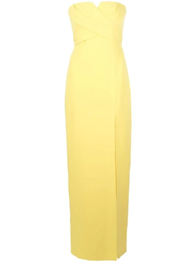 Shop Aidan Mattox Cross-bust Strapless Gown In Yellow