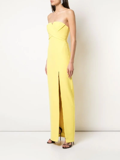 Shop Aidan Mattox Cross-bust Strapless Gown In Yellow