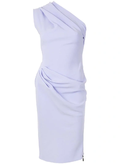 Shop Maticevski One Shoulder Draped Detail Dress In Purple
