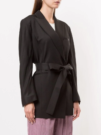 Shop Akira Naka Belted Wrap-front Jacket In Black