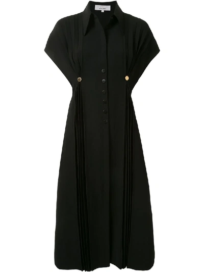 Shop Akira Naka Buttoned Pleated Shirt Dress In Black