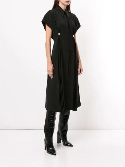 Shop Akira Naka Buttoned Pleated Shirt Dress In Black