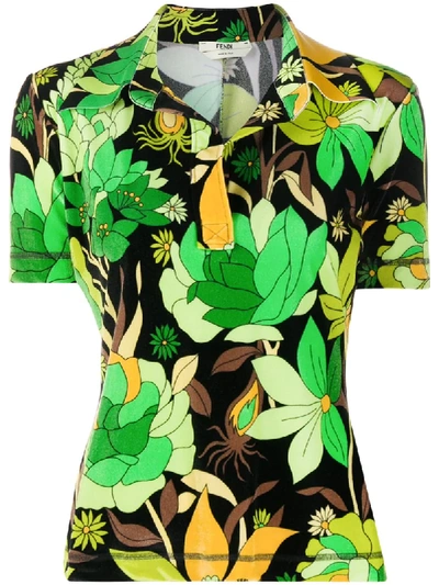 Shop Fendi Tropical Print Polo Shirt In Black