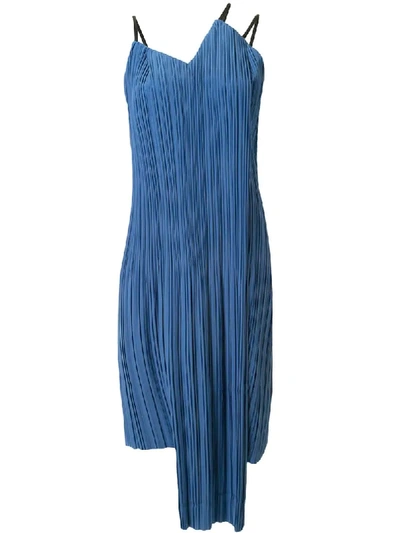 Shop Akira Naka Asymmetric Pleated Dress In Blue