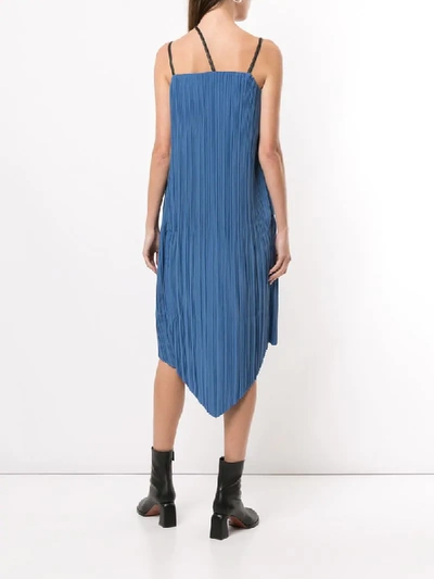 Shop Akira Naka Asymmetric Pleated Dress In Blue