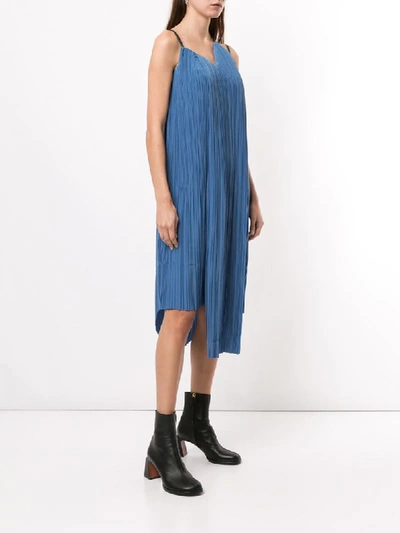 Shop Akira Naka Asymmetric Pleated Dress In Blue