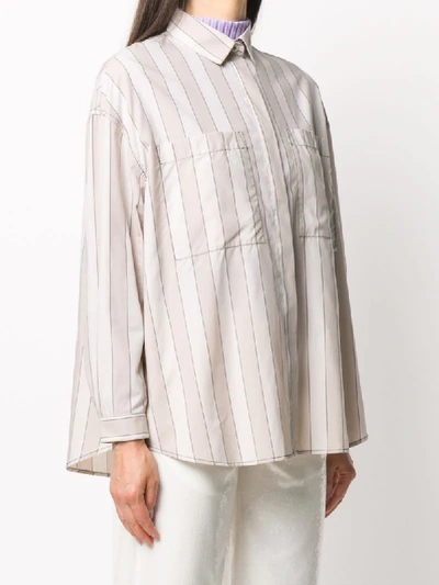 Shop Sunnei Striped Oversized Shirt In Neutrals