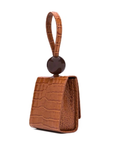 Shop By Far Crocodile Embossed Handle Bag In Brown