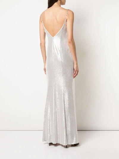 Shop Aidan Mattox Cowl-neck Pleated-waist Gown In Silver