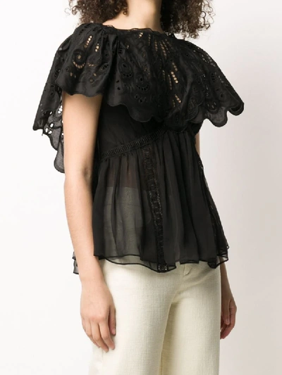 Shop Alberta Ferretti Cut-out Flutter Blouse In Black