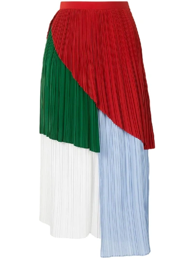 Shop Akira Naka Color-block Pleated Skirt In Blue