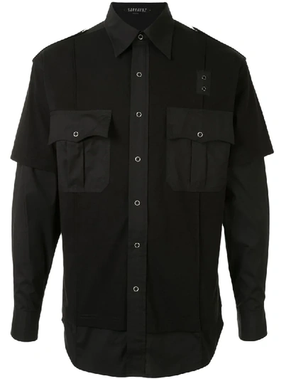 Shop Sankuanz Double-layer Utility Shirt In Black