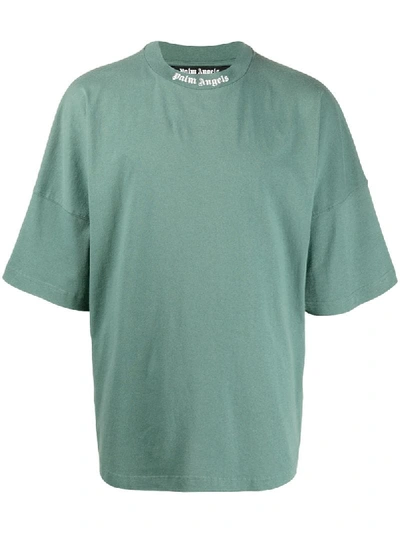 Shop Palm Angels Logo-print Over T-shirt In Green