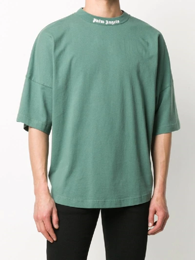 Shop Palm Angels Logo-print Over T-shirt In Green