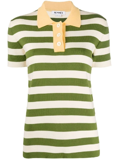 Shop Sunnei Striped Polo Shirt In Neutrals