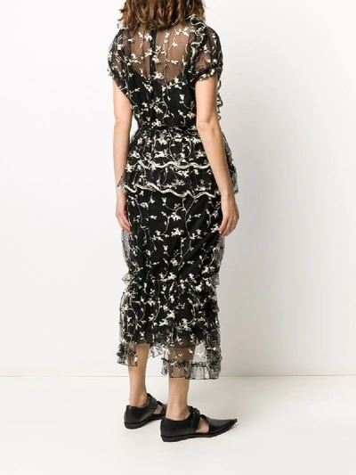 SIMONE ROCHA RUFFLE TRIM FLORAL EMBROIDERED DRESS 