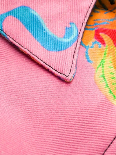 Shop Versace Printed Denim Jacket In Pink