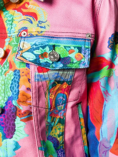 Shop Versace Printed Denim Jacket In Pink