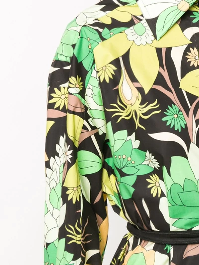 Shop Fendi Floral Print Shirt Dress In Green