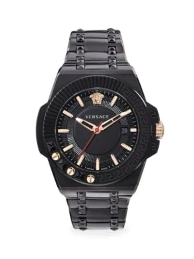 Shop Versace Chain Reaction Ip Black Rose Gold Bracelet Strap Watch