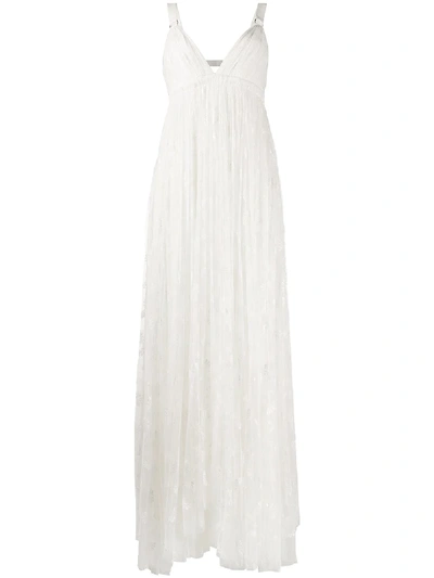 Shop Maria Lucia Hohan V-neck Embroidered Tulle Gown In White