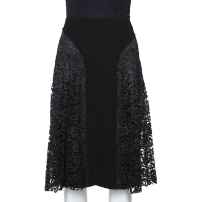 Pre-owned Joseph Black Stretch Crepe Pleated Lace Courtney Skirt M