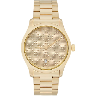 Shop Gucci Gold Pyramid Iconic G-timeless Watch In Yellow Gold